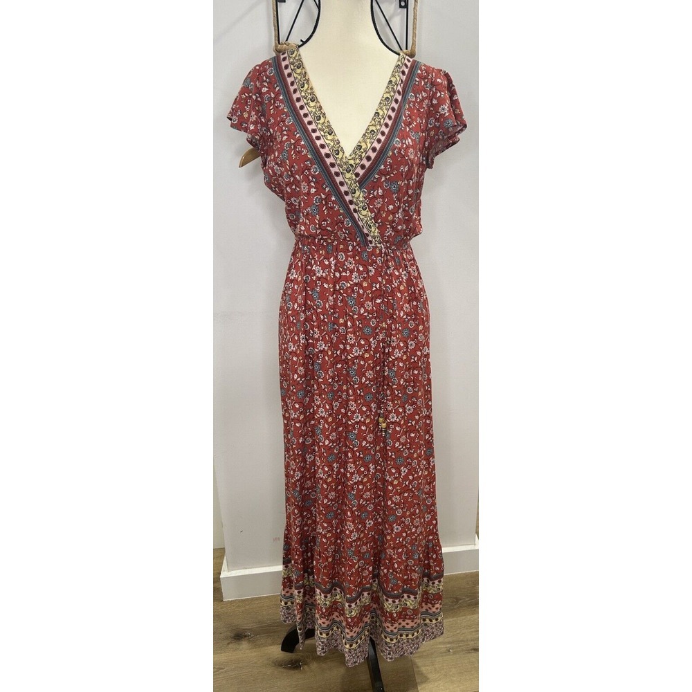 Bebop be you be free size XS  maxi dress floral vneck‎ lightweight burnt orange